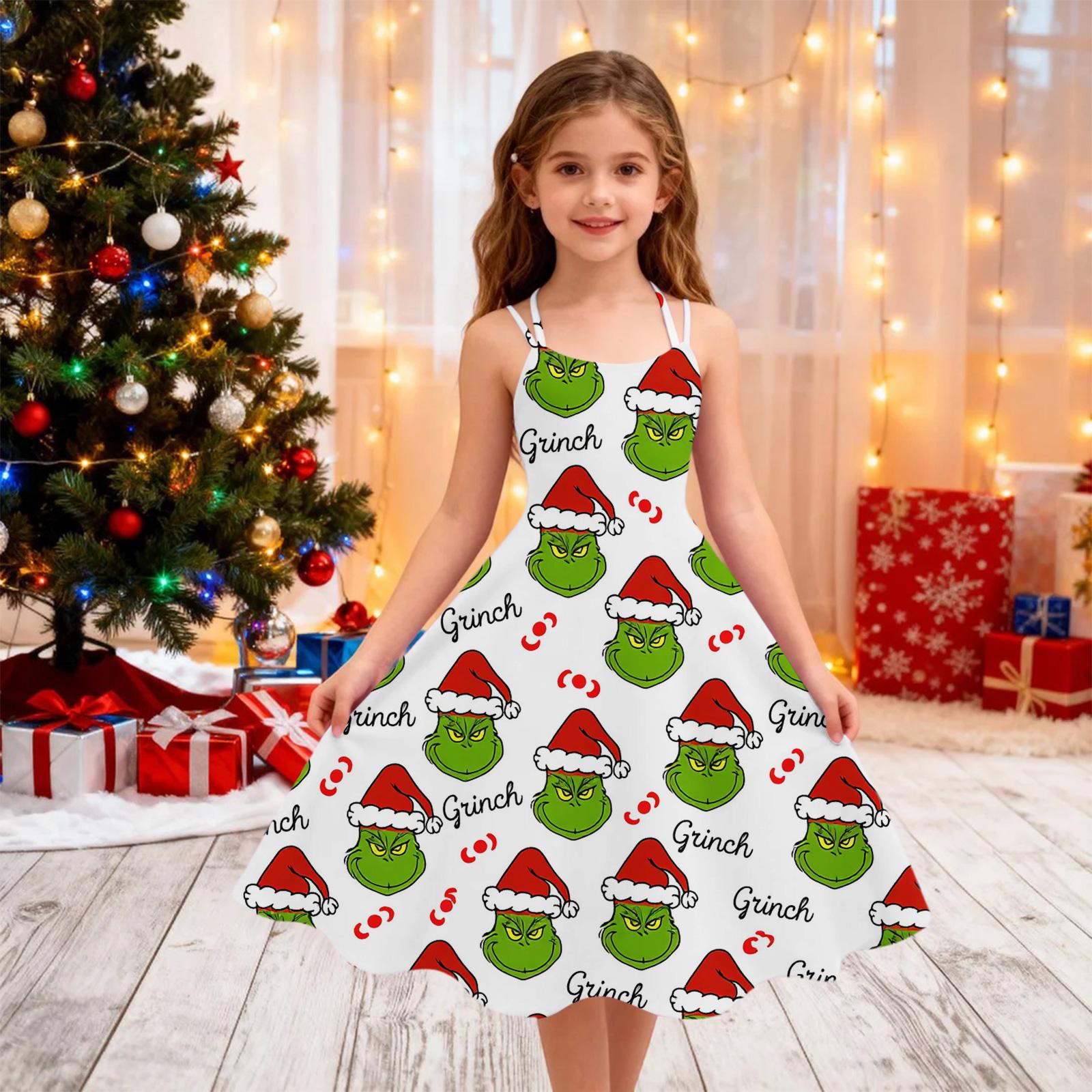 

Детская мода Повседневное платье с рождественским принтом, с открытыми плечами, в стиле панк, винтажное 130 белый