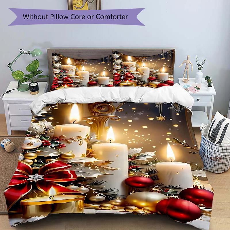 3pcs Christmas Decorations Printed Quilt Set, Soft and Comfortable Quilt Cover for Bedroom 135x200cm