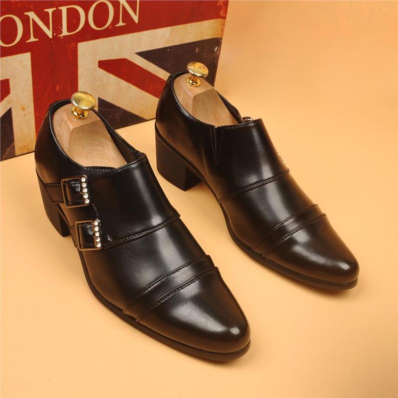 italian  designer monk shoes for men fashion genuine leather pointed toe shoe punk rock high heels loafers trendy footwear