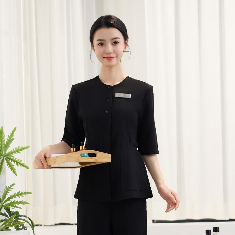 Set Uniforme Salone di Bellezza da Donna Manica 3/4 Scollo a V Top Pantaloni Estetica Medica SPA Massaggi Studio Dentistico Abbigliamento da Lavoro