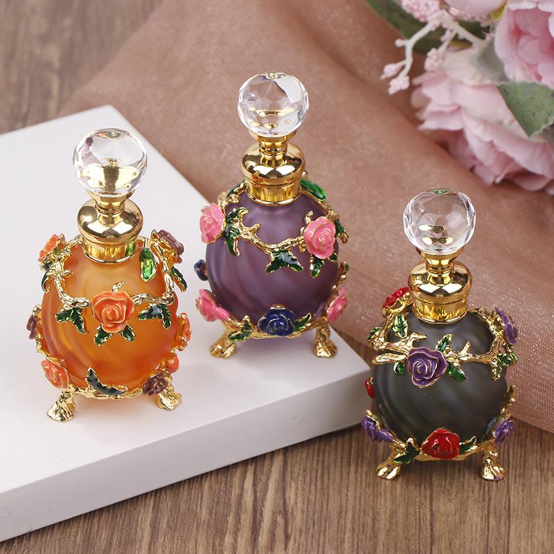 New 1Pc Dubai 15ML Beauty Salon Flowers Glass Perfume Empty Bottle Vacuum Bottle Essential Oil Olive Oil Reusable Storage Bottle