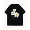 Black Oversized T Shirt With Daisy Flower Print For Casual Wear