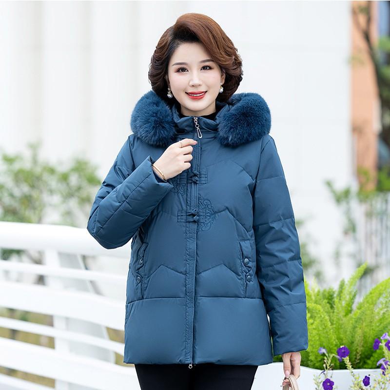 Plus Size Elderly Women Winter Down Coat Thick Warm Hooded Outerwear