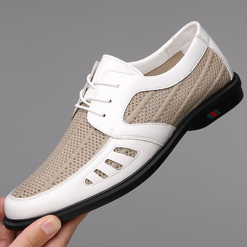 Fashion 2025 Spring Summer New Men's Business Casual Leather Shoes Mesh Breathable Lace-up Soft Sole Designer Sandals Shoes for Men
