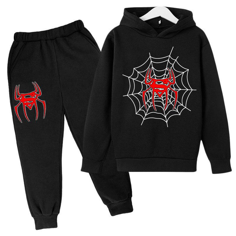 Autumn Winter Spider Printed Hoodies Sweatpants Set Fashionable Casual Warm Sports Long Sleeved Pants Men's Sport Wear