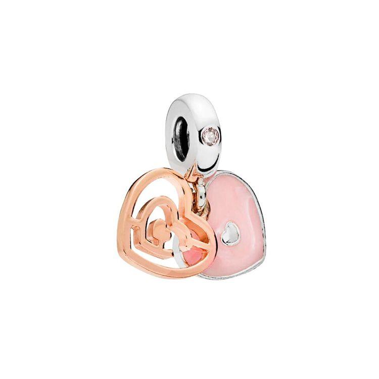 Pandora Love Avenue Hollow Heart DIY Bead Charm Unisex Jewelry Rose-Gold 787801NBP Pink