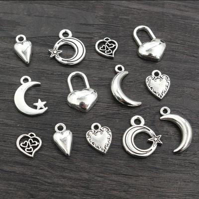 40pcs Small Moon Heart Charms Pendant Alloy Metal Antique Silver Color DIY Jewelry Making Findings Bracelet Necklace Accessories