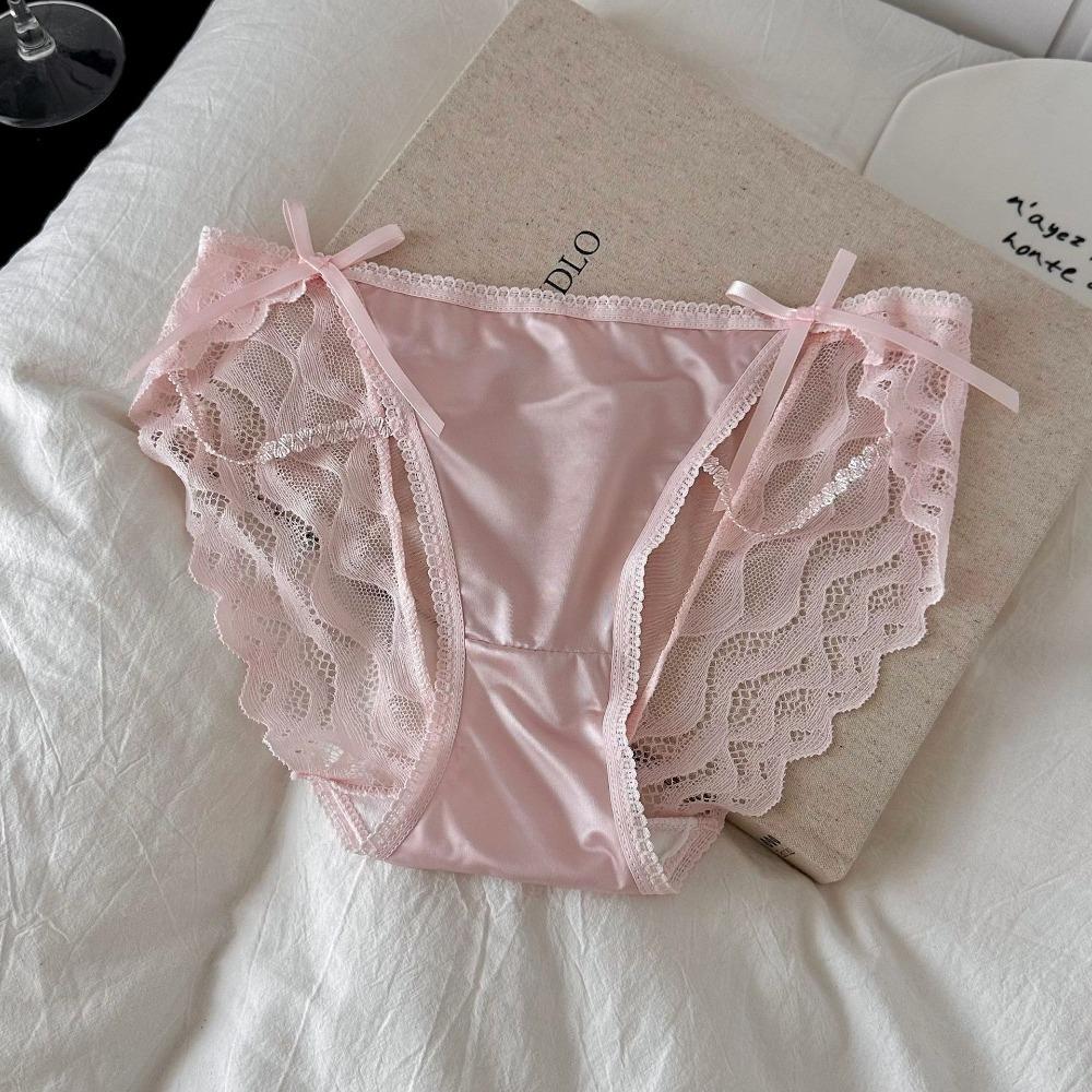 Bow Lace Flower Panties Transparent Women Underwear Sweet Lace Mesh Briefs Gifts