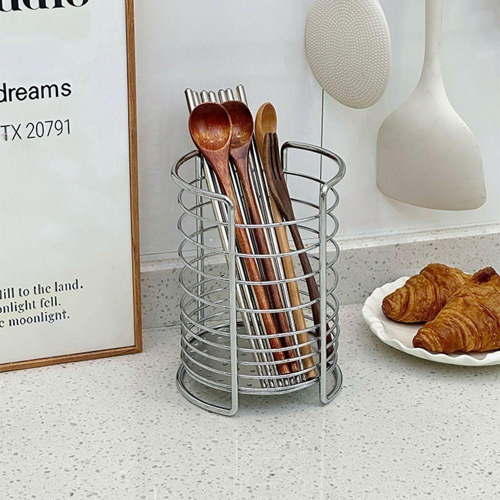 Highted Bottom Kitchen Utensil Holders Round Space Saving Tableware Organizer Quick Drainage Rust-proof Flatware Container
