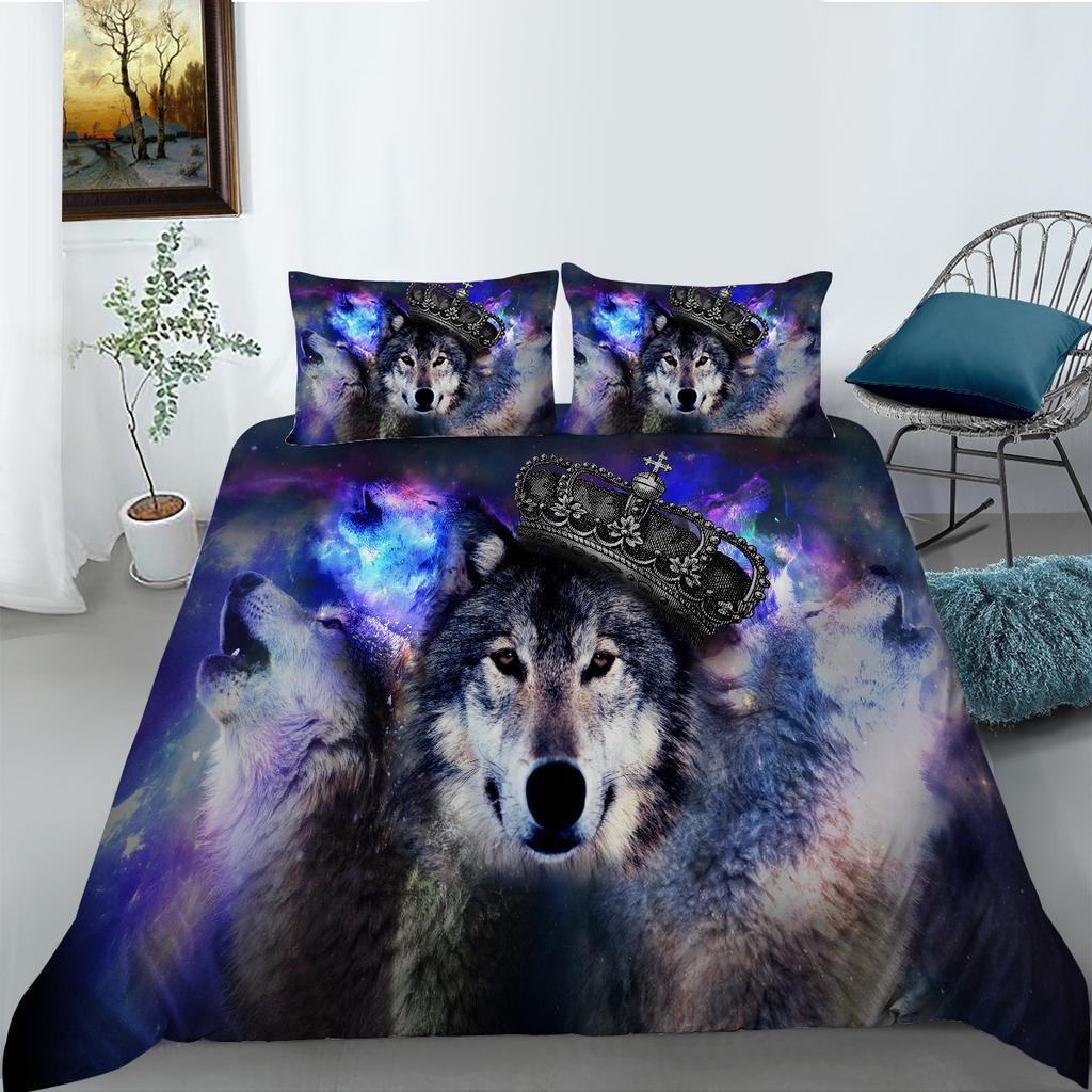 Wolf Series Digital Printing Fashion Polyester Bedding Three-Piece Set