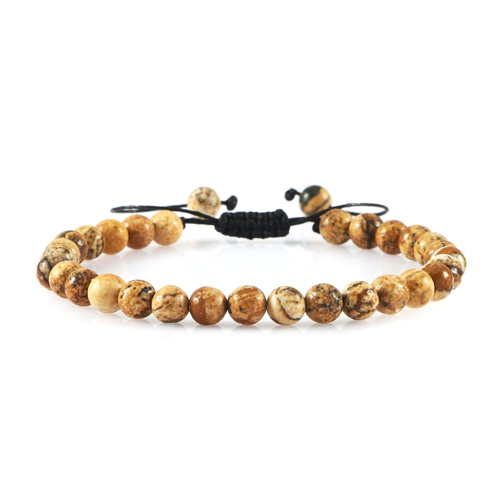 6mm Natural Stone Men Bracelets Charm Tiger Eye Black Beads Bracelet Braided Bangle Adjustable Charm Women Yoga Jewelry Pulseras