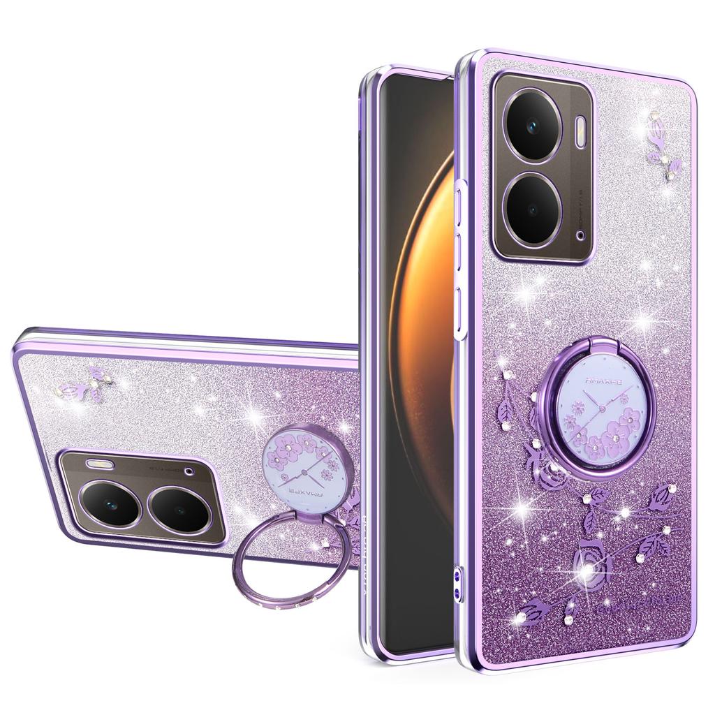 For Realme P3 5G Case Ring Kickstand TPU Flowers Phone Cover Gradient Glitter