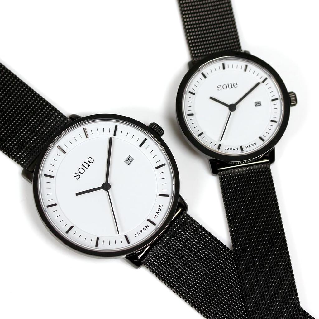 soue Pair Watch A Basics Pair Watch Pair Couple 38mm x 30mm Size Stainless Steel Mesh Band Black White Dial [SOUE] Women's Men's