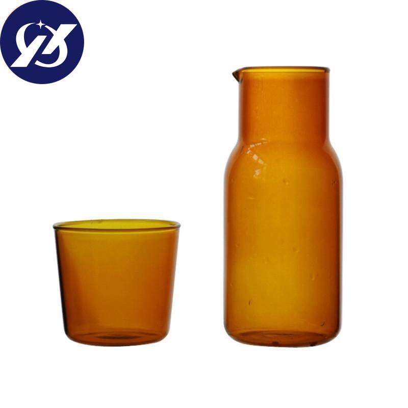 Japanese Style Transparent Candy Color Glass Teacup Set Simple Heat-Resistant Drinking Juice Cup With Tea Pitcher Water Bottle