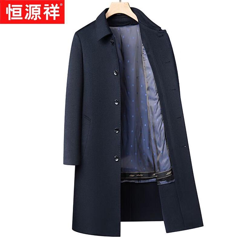 Hengyuanxiang Men's Thickened Wool Blend Overcoat with Rex Rabbit Fur Liner