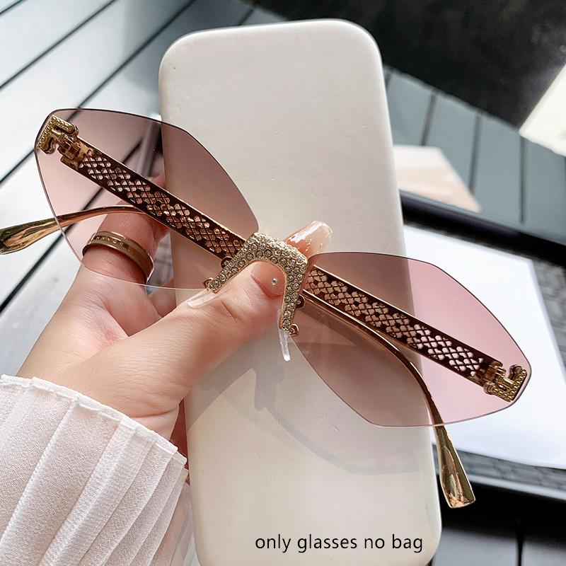 Fashionable Hexagonal Sunglasses Frameless Diamond-shaped Metal High-end Cutting Edge F-sunglasses 90277