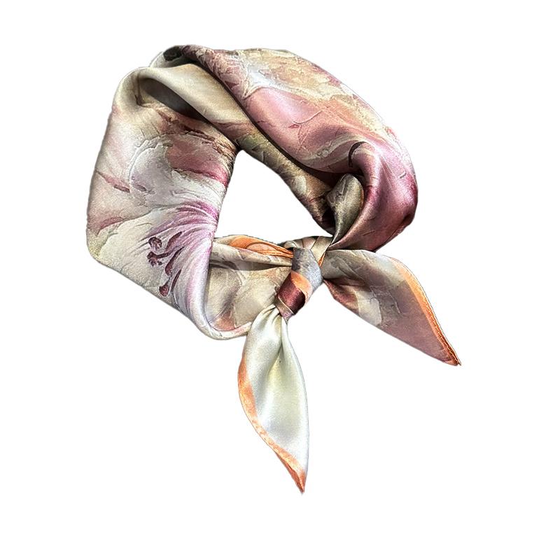 100% Silk Scarf Flower Printed Square Scarves for Women Wrap Kerchief Mulberry Silk Bandana Fashion Luxury Headband Hijab