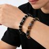 Klassisches Naturstein Vulkangestein Tigerauge Perlenarmband Edelstahl Verstellbare Kette Gliederarmband für Herren Schmuck