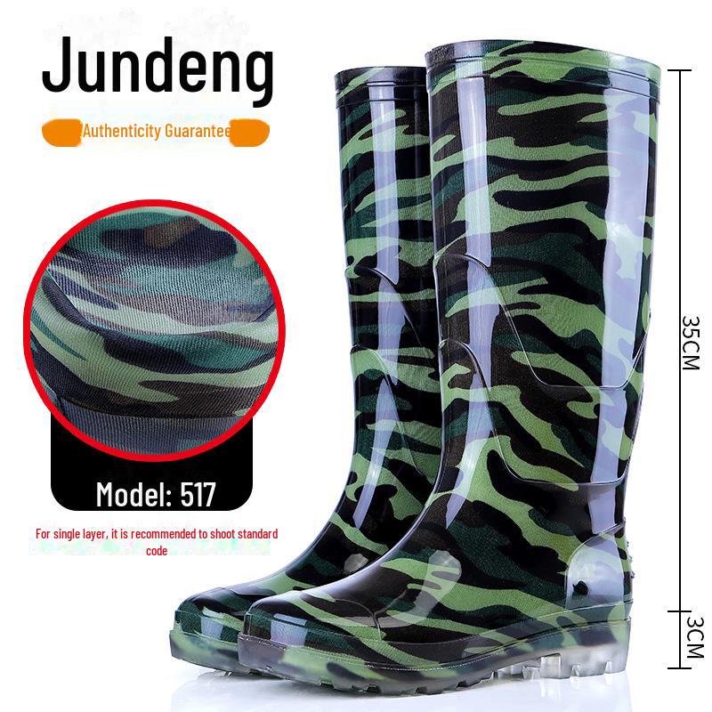 Men's Camouflage Waterproof Rain Boots with Velvet Lining - High/Mid/Short-Top Rubber Shoes for Construction, Kitchen, and Fishing