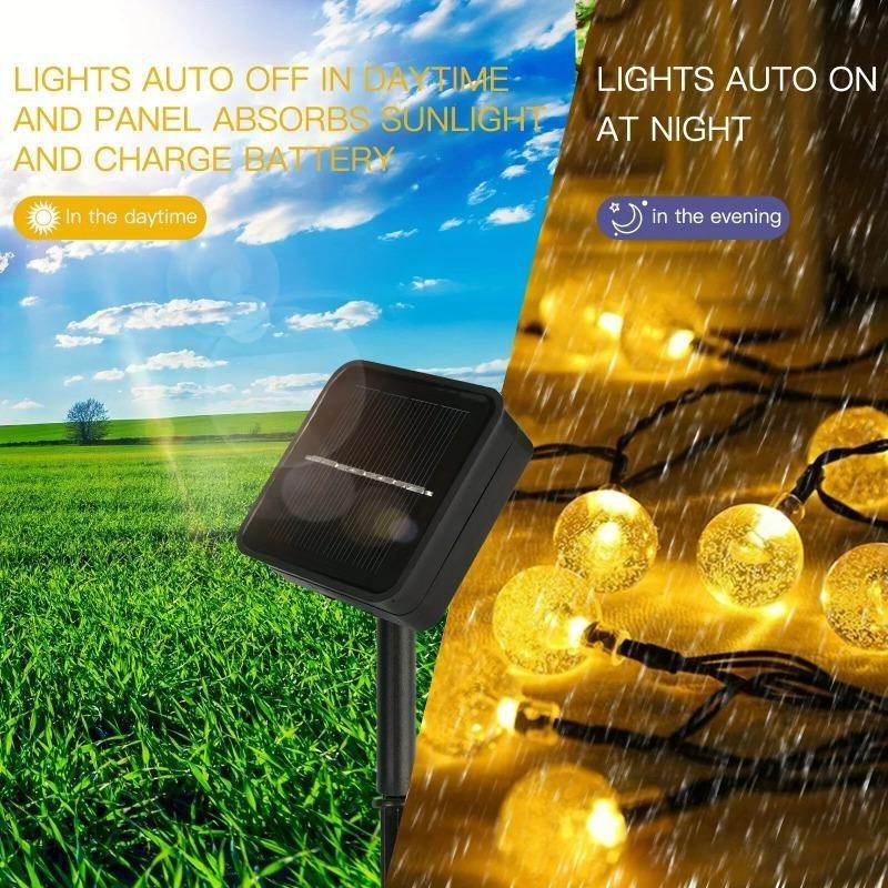 Solar Crystal Globe LED String Lights, 8 Modes IP65 Waterproof Fairy Garland, Solar Christmas Light for Garden Party Outdoor Decor