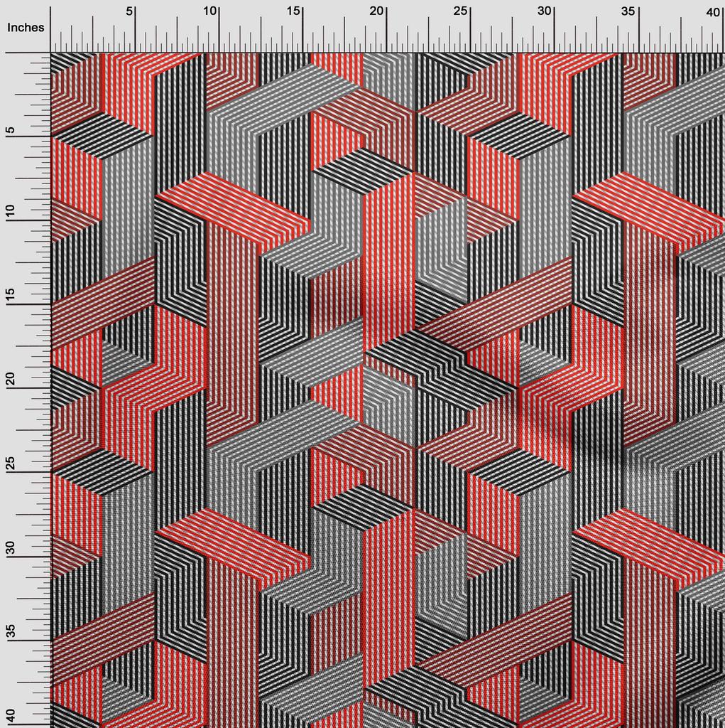 oneOone Cotton Flex Candy Red Fabric Geometrical Quilting Supplies Print Sewing Fabric By The Yard 40 Inch