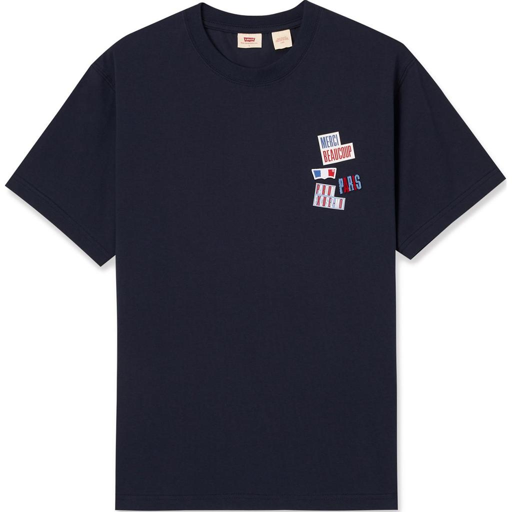 Levis SS24 Paris Limited Edition Capsule Collection Letter Print Loose Fit Crew Neck Short Sleeve T-Shirt Men T-Shirts Navy-Blue 0023X-0000