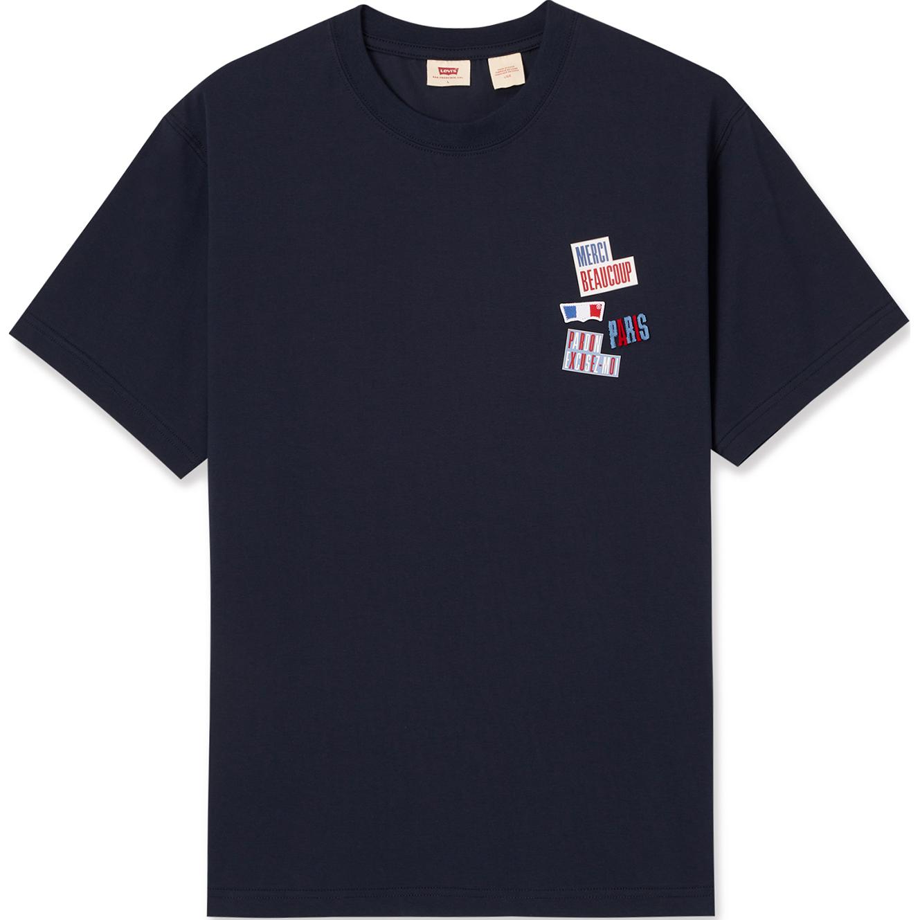 

Levis SS24 Paris Limited Edition Capsule Collection Letter Print Loose Fit Crew Neck Short Sleeve T-Shirt Men T-Shirts Navy-Blue 0023X-0000 XXL
