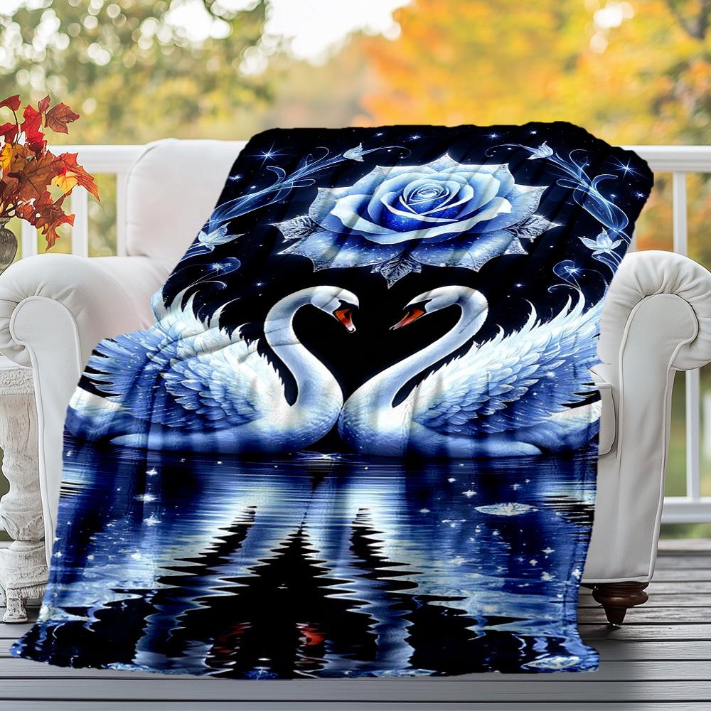 1pc Swan Love Outdoor Flannel Blanket Soft Warm All-Season Throw for Sofa Bed Car Camping Office, Cozy Gift Idea1192S
