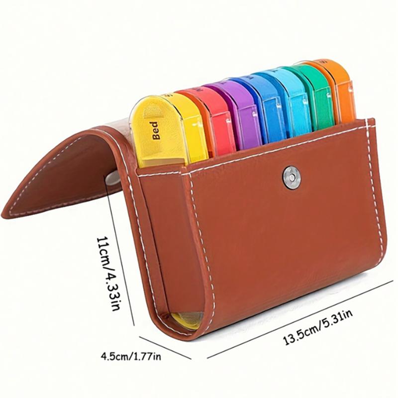 Weekly Pill Organizer Box Case Travel Medication Reminder Daily AM PM, Day Night 7 Compartments in Leather Carrying Case