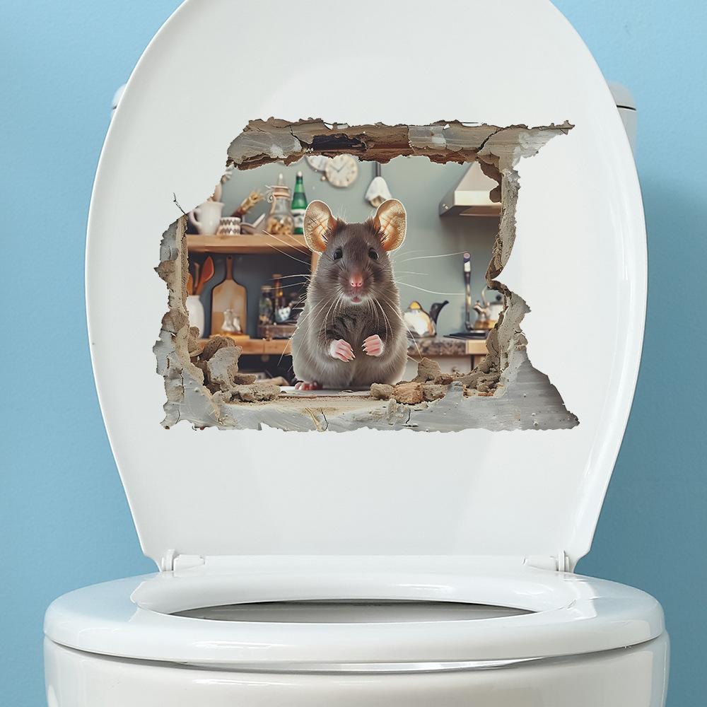 Creative Peek-a-Boo Mouse Hole Toilet and Wall Sticker Set Waterproof Self-Adhesive Removable Decal for Bathroom WC Decoration
