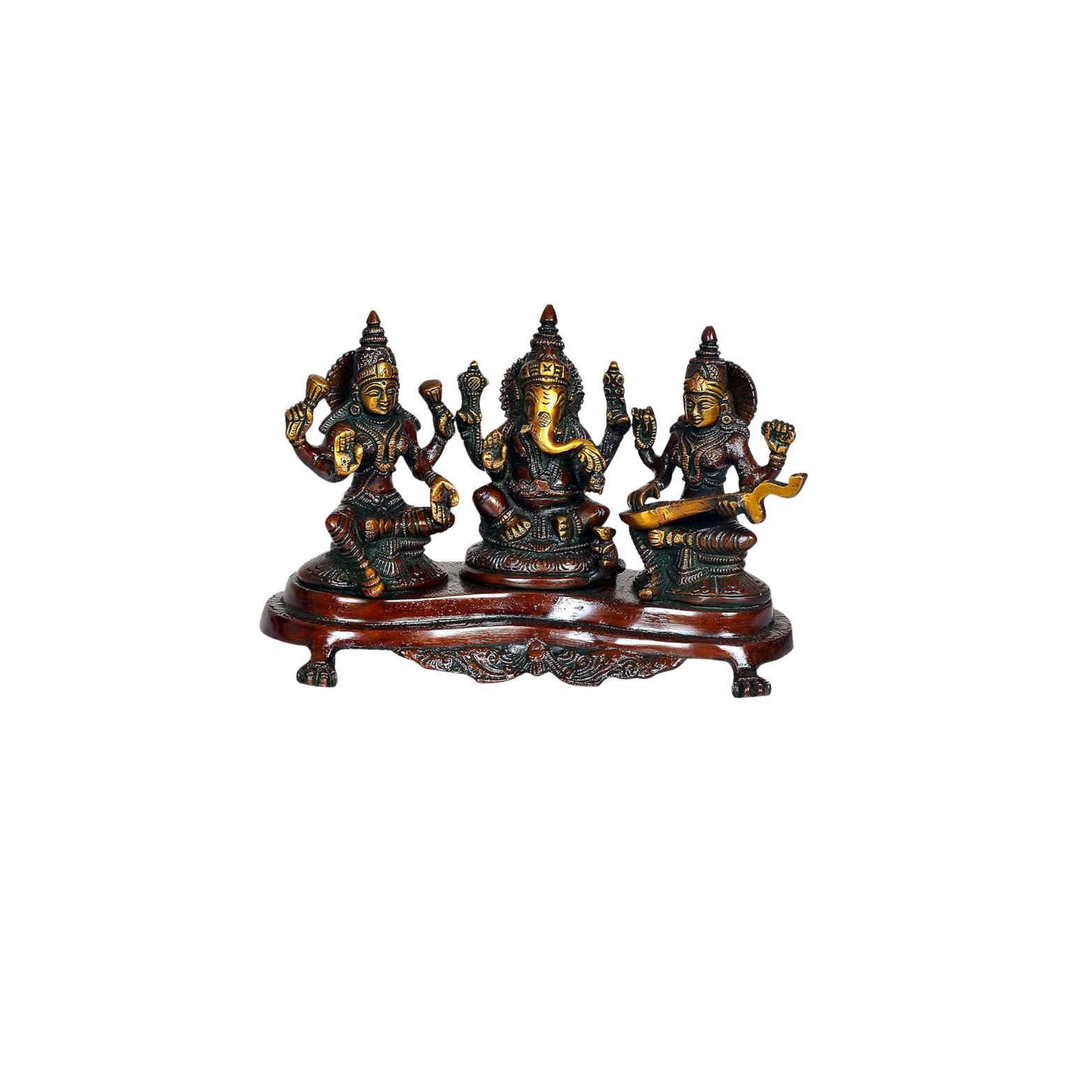 

Статуетка Маа Сарасваті, Лакшмі та Ганеші Джи, Красива статуетка, Латунь - 6,5 дюймів