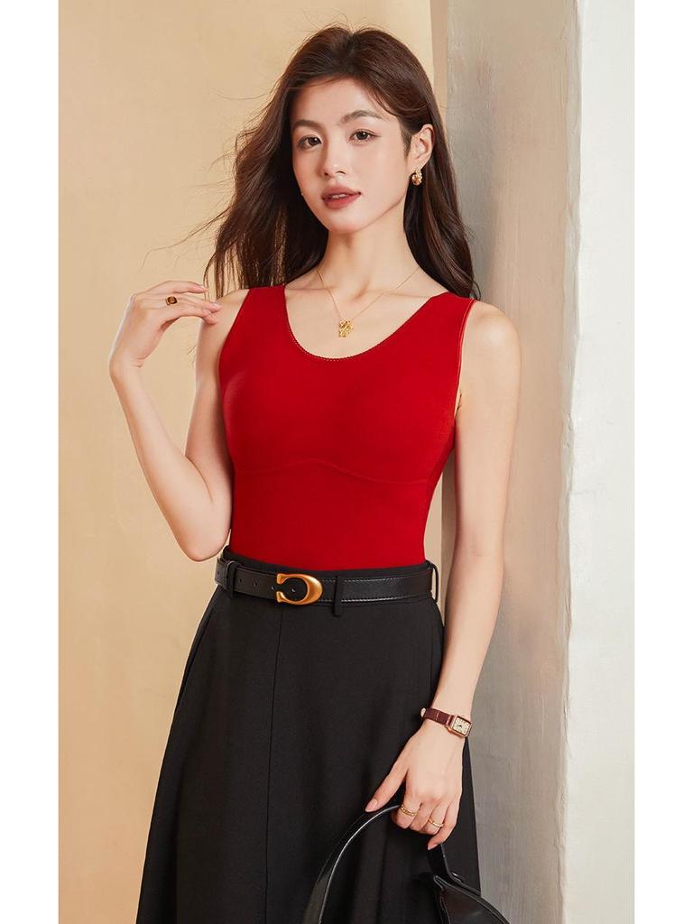 Women's Lyocell Warm Vest with Integrated Bra - Slimming Autumn/Winter Base Layer