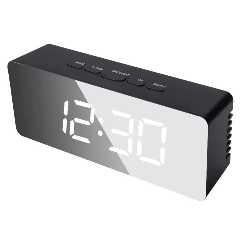 Mirror Led Digital Alarm Clock With Temperature Display And Smart Night Light For Bedroom, Makeup Vanity And Office Use