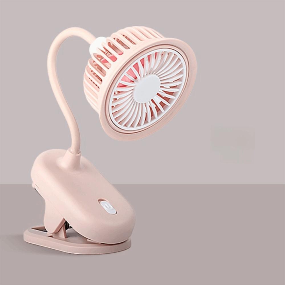360° Adjustable Battery Powered Mini Fan Desk Clip on USB Rechargeable Fan  Summer розовый