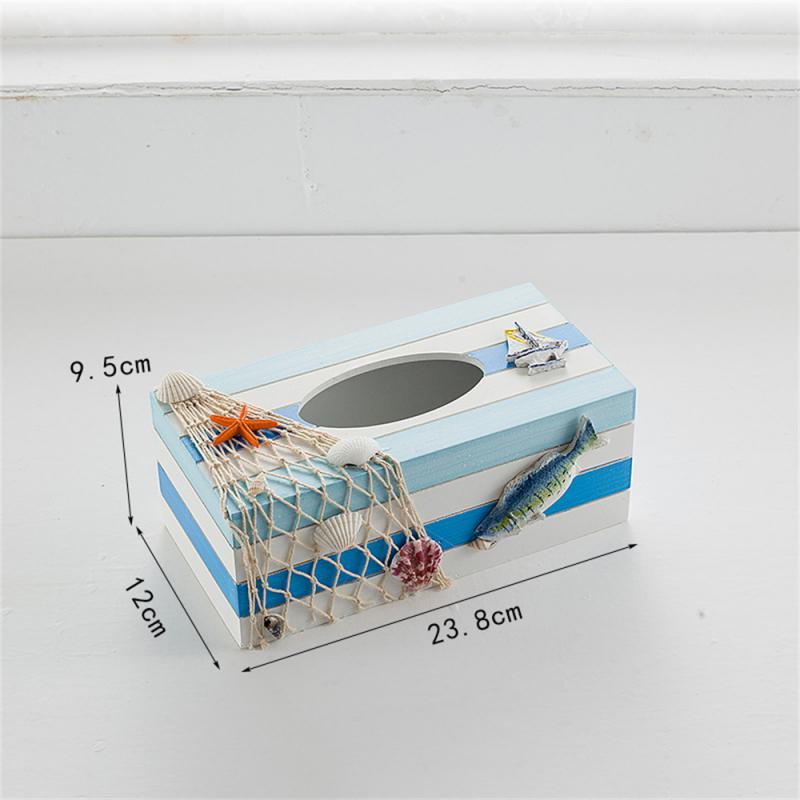 Storage Box 24cm Decorative Creative Wooden Marine Restaurant Storage Organizer Napkin Holder Wood Board Mediterranean-style