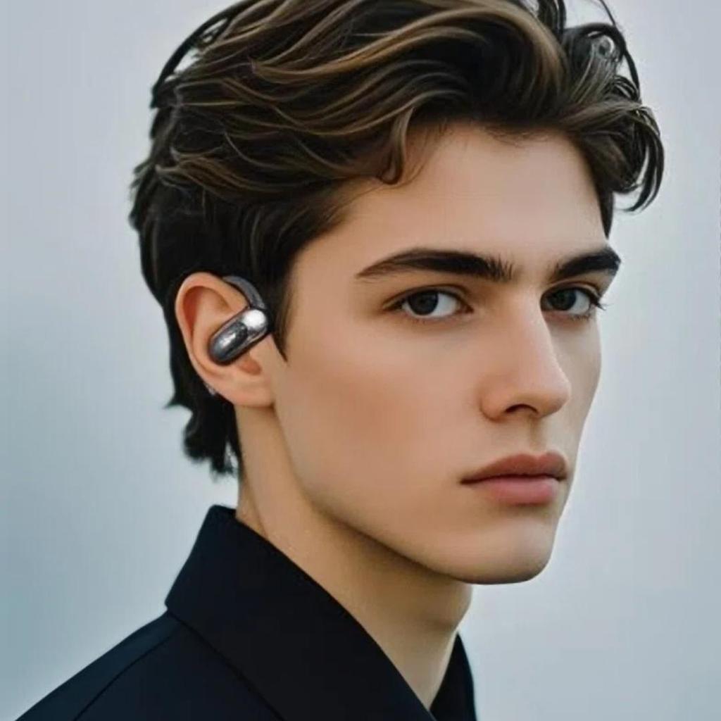Newmine Bluetooth Headphones, Ear-Hook Bone Conduction, Not In-Ear, Wireless, Noise-Cancelling, Long Battery Life, High Sound Quality, Black