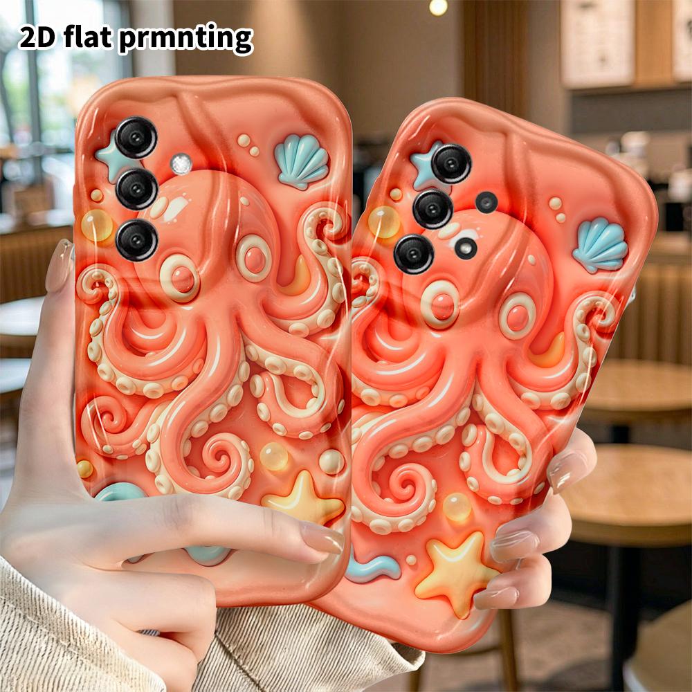 Phone case: 2D flat, suitable for Samsung Galaxy A34 A35 M05 M06 S20 S22 S21 FE Plus 5G protective case, peach pink octopus, perfect Christmas and Hal