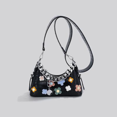 Fashionable Women's Underarm Bag  Summer New PU Designer Flower Decoration Zipper Bag Sweet Single Shoulder Crossbody Bag