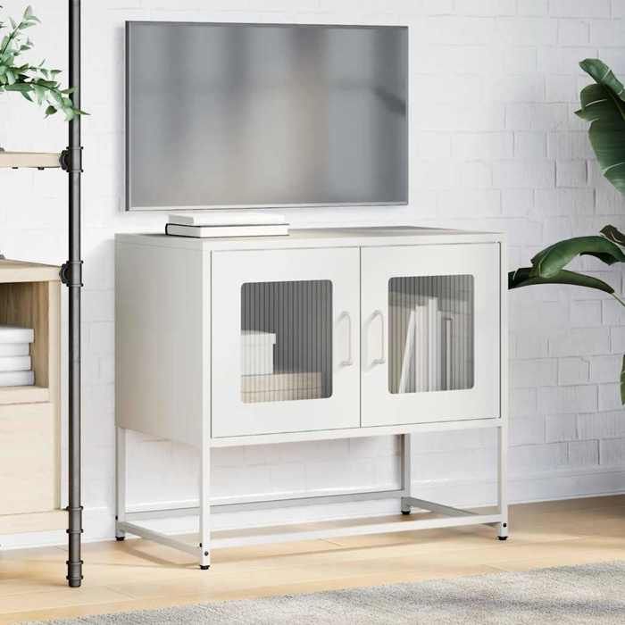 VidaXL Meuble TV blanc 68x39x60,5 cm acier laminé à froid, banc tv, meuble hifi, centre de divertissement, buffet tv, meuble 853337