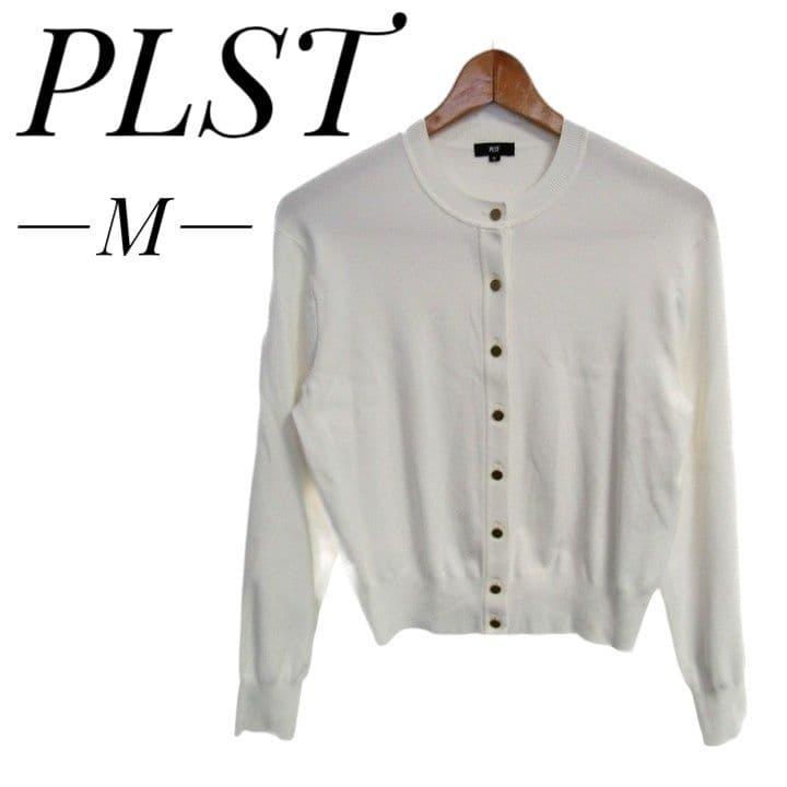 [Good product] PLST Metal Button Crew Neck Cardigan White M