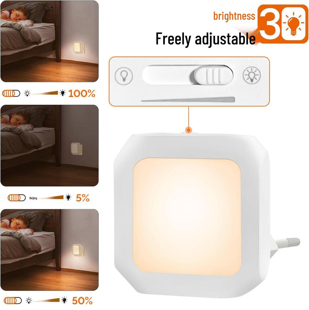 Warm White Plug-in LED Night Light with Light Sensor & Stepless Dimming (110-240V, EU/UK/AU)