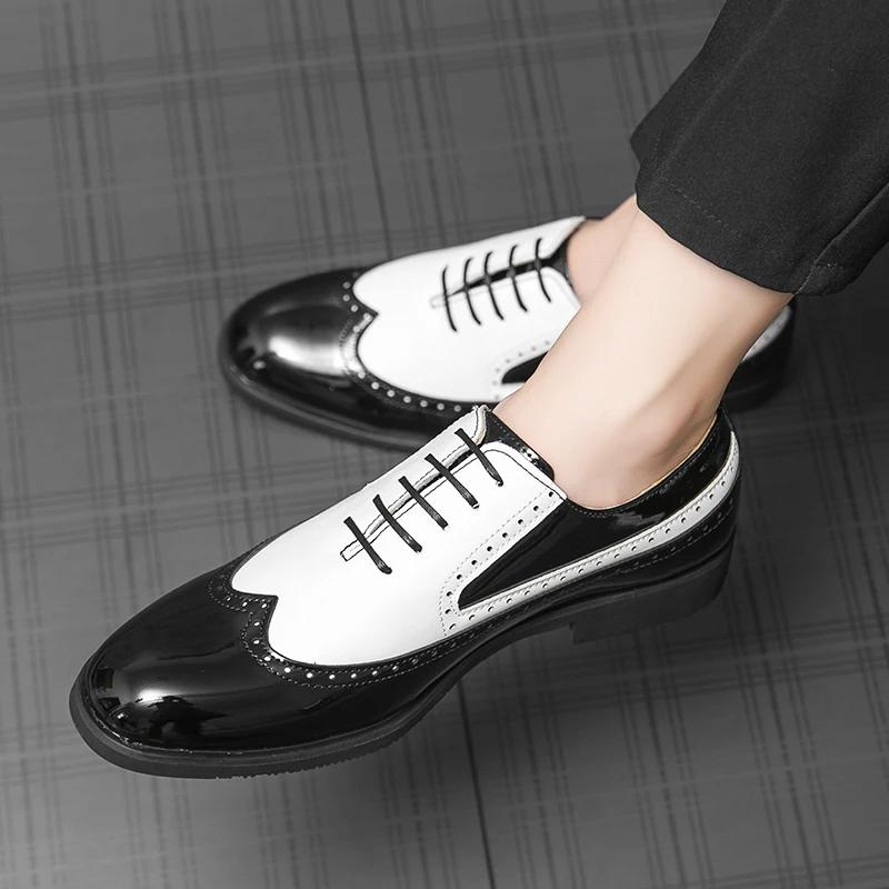 Mode Nouvelles Chaussures Brogue Noires pour Hommes Hommes Bout Rond Lacets Marron Couleurs Mélangées Chaussures Formelles Business Décontracté Taille 38-48 Zapatillas Hombre