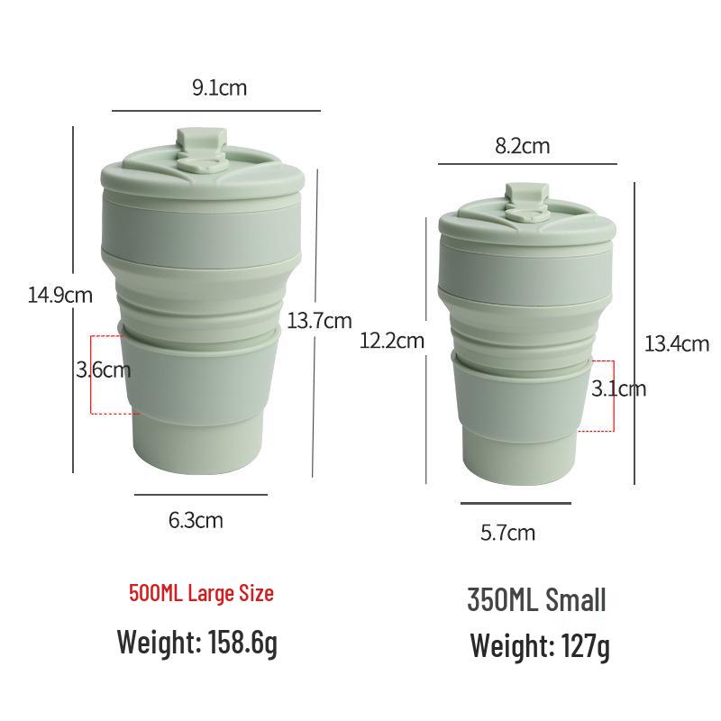 Collapsible Silicone Travel Mug, 500ML, Portable & Foldable Water and Coffee Cup