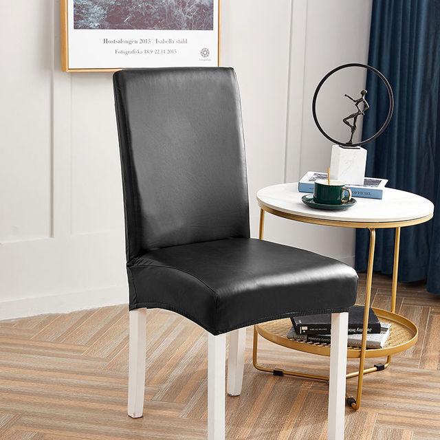 Waterproof Chair Cover Pu Elastic General Leather Seat Cover Living Room Hotel Dining Table Chair Cushion Cover 1 /2 /4 /6 Pcs
