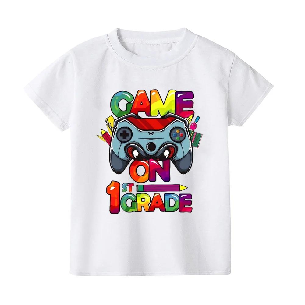 Game on First Grade Shirt Back To School Tee for Gamers 1st Day of School for Boys Truck Print Summer Kids Short Sleeves Top 100