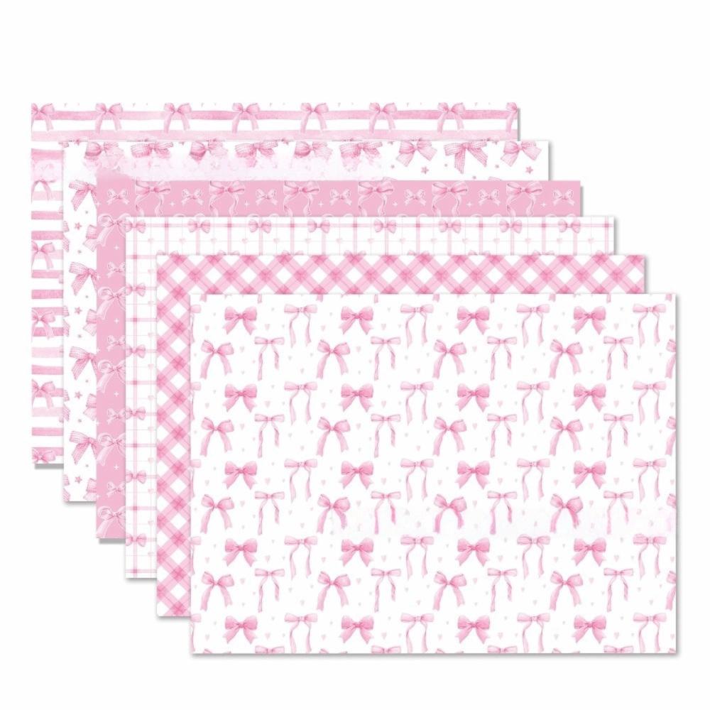 12 Stück Dekoratives Papier DIY Geschenkpapier 6 Muster Handwerk Geschenkverpackungspapier Rosa Schleife Verpackungspapier Hochzeit