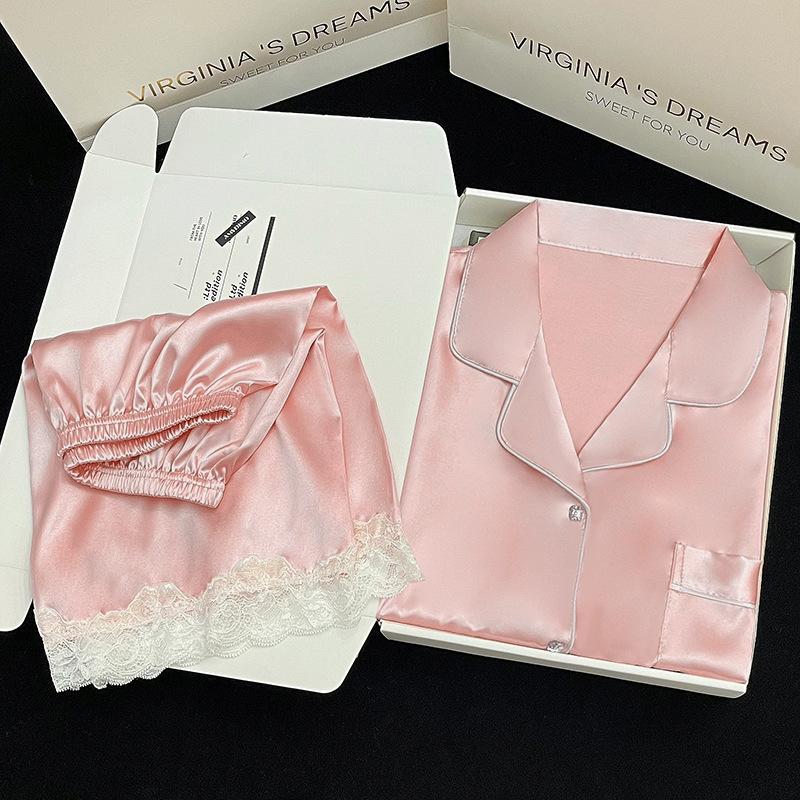 

Пижама из ледяного шелка Wind Женская летняя с коротким рукавом Высококачественный простой однотонный летний костюм 2XL