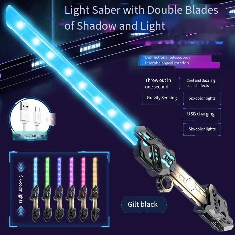 Cool Dual-Head Telescopic Rotating Laser Sword Telescopic Flashing Blade Finger Rotating Laser Sword