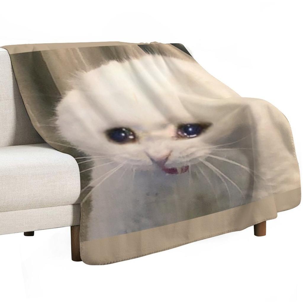 Crying Cat Meme Throw Blanket Ultra Soft Flannel Fleece Blanket for All Seasons