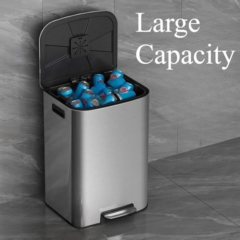 Pedal Trash Can Stainless Steel Waste Bins Large Food Waste Disposal Wastebin Household Kitchen Standing Litter Bin Container